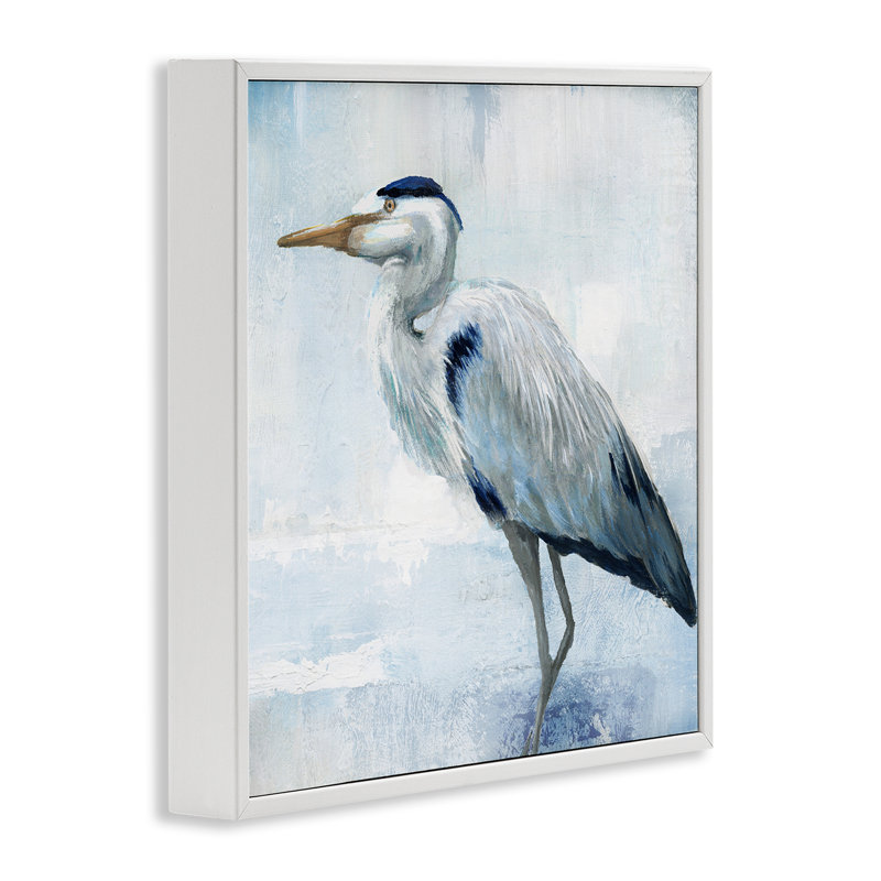 Giclée encadrée héron bleu délavé, design par Nan, Encadrement giclée blanc côtier, H 17 po x l 17 po