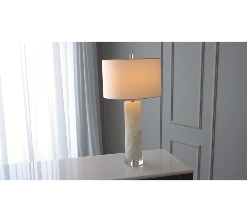 Elegant Alabaster and Crystal Table Lamp with Linen Shade