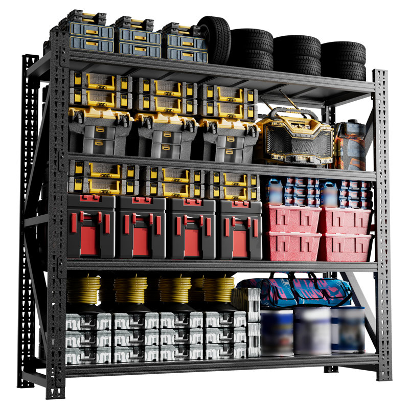 Étagère robuste en métal H 75 po x l 79 po, étagère de garage réglable à 4 niveaux de 6000 lb, noir