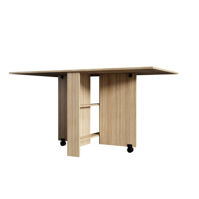 Table de salle à manger rectangulaire pliante, 2 roues et rangements, sièges pour 6 personnes, moderne, peuplier, assemblage facile, économie d'espace, sièges rectangulaires, bois de peuplier, entretien simple et hygiénique