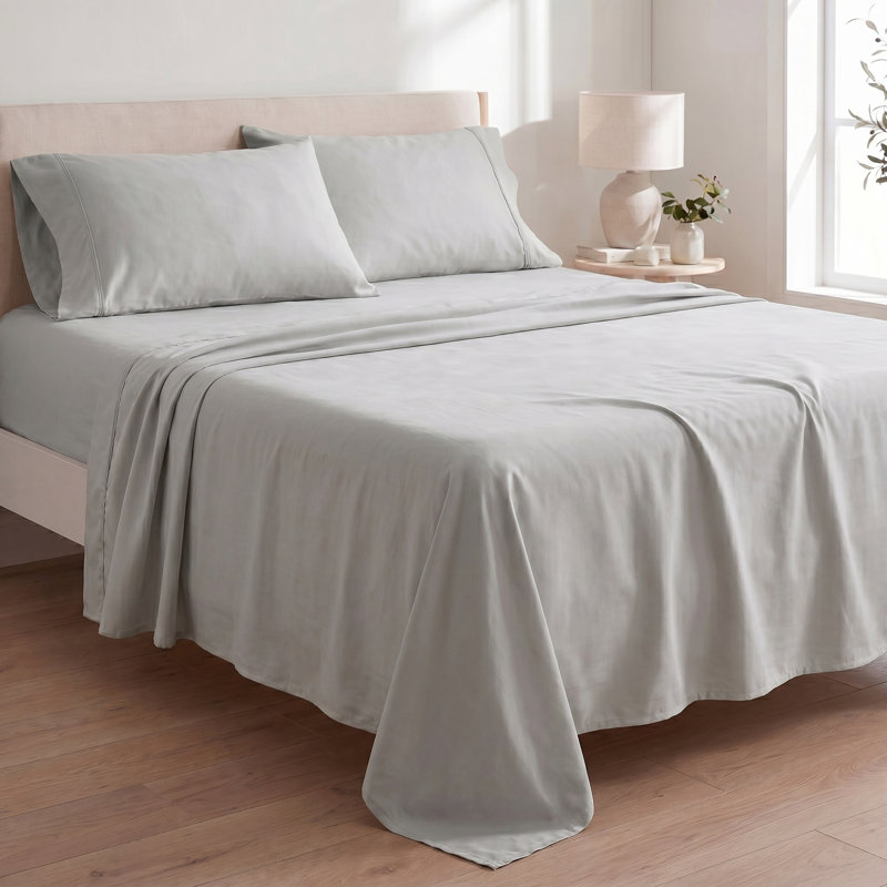 Ensemble de draps 4 pièces en très grande tête en rayonne de bambou 100% étain avec confort rafraîchissant et hypoallergénique