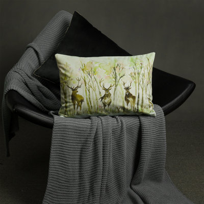 Deer in Forest Print Throw Pillow Cover Soft Velvet 12x20 Inch