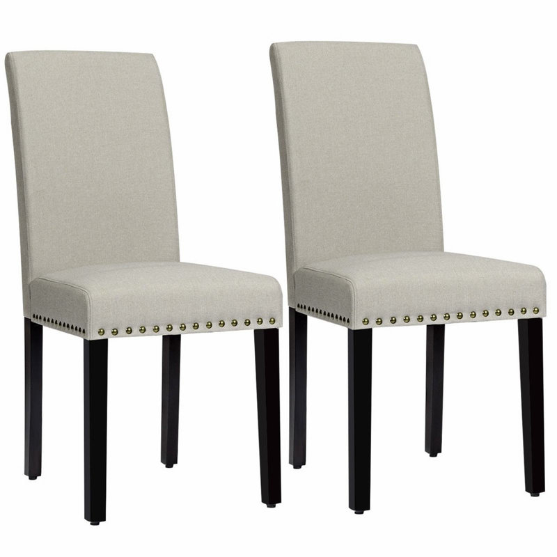Fabric Upholstered Dining Chairs With Nailhead, Beige