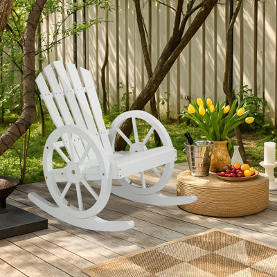 23.5-Inch Adirondack Wagon-Inspired Solid Wood Outdoor Rocking Chair