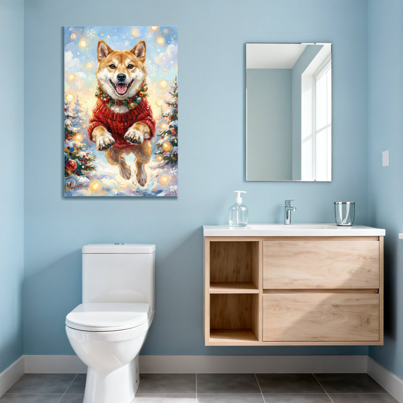 Animaux, chien de Noël en chandail rouge sautant, H 24 po x l 16 po
