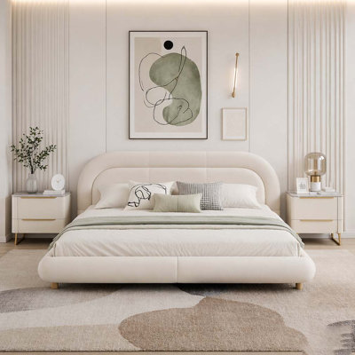Modern Curved Upholstered Low Profile Platform Bed