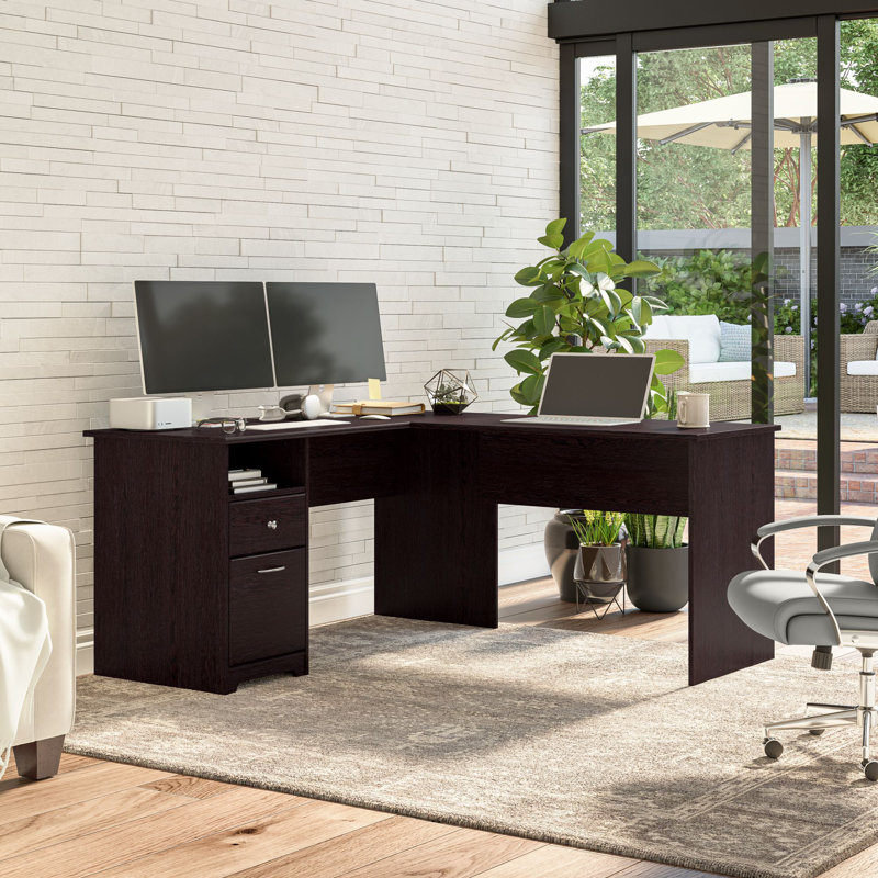 Bureau d'ordinateur en L Ozro, Chêne espresso, H 30 po x l 60 po x P 65,2 po