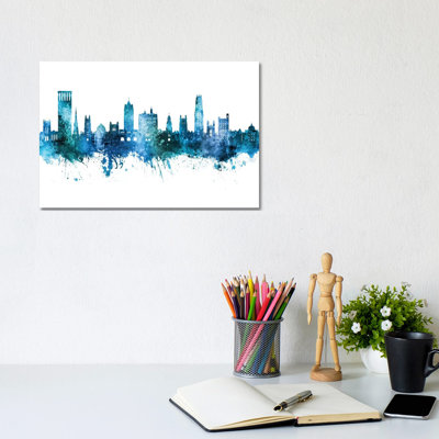 New Haven Connecticut Skyline Blue Teal by Michael Tompsett - Wrapped Canvas Painting