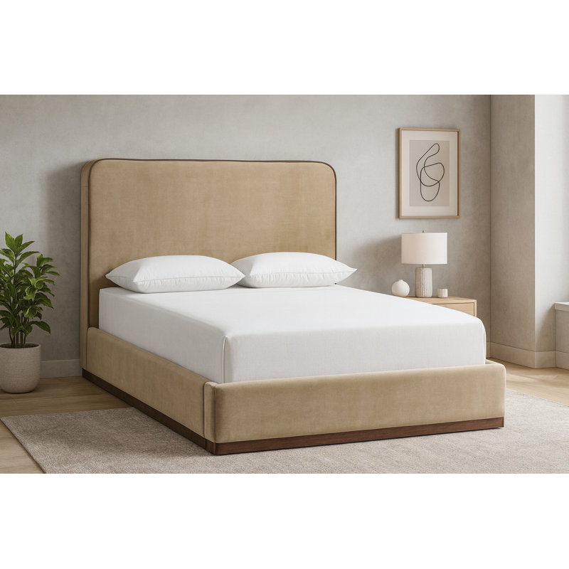 Lit tapissier Dayna, Velours beige, Double