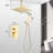 Brushed Gold Ceiling Shower System - 16" Head & Handheld Natural Rainfall Simulation Expedition Self-Cleaning Nozzle American Standard Bathroom Article Trait Fixture-121169406