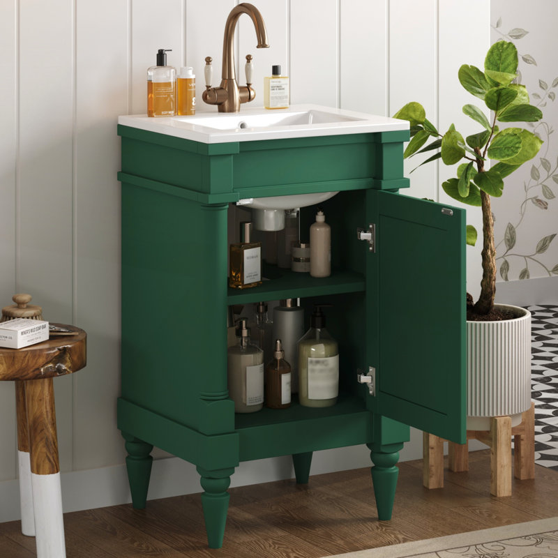 Meuble-lavabo moderne de 18 pouces avec lavabo, conception peu encombrante et rangement durable pour les petites salles de bain