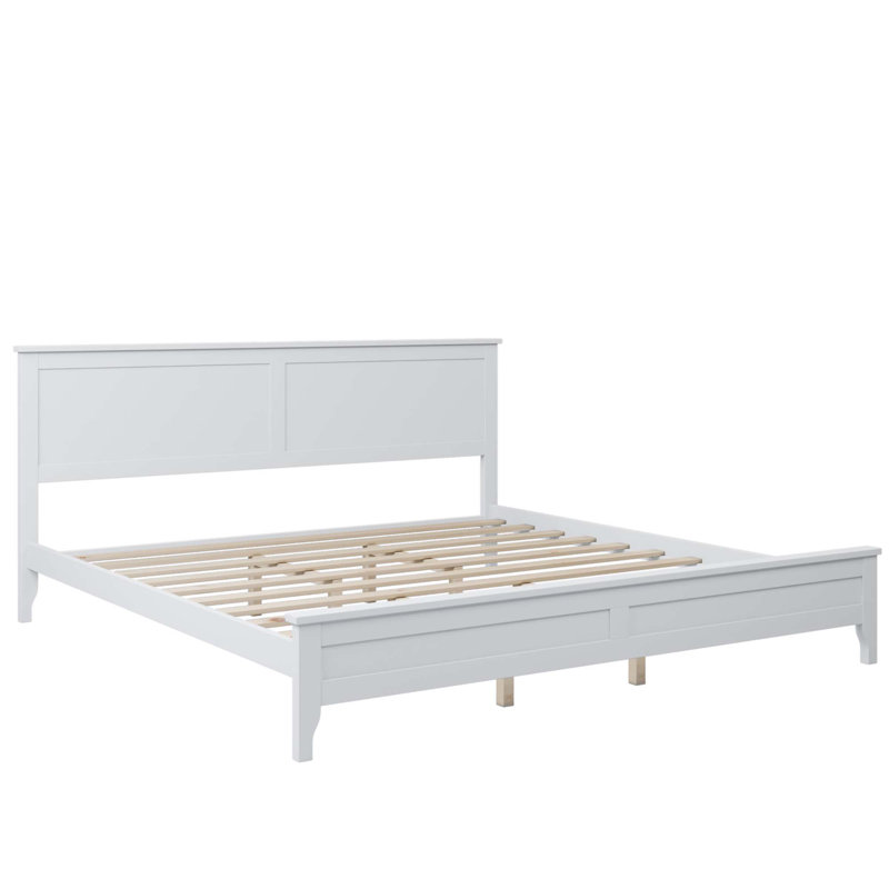 Lit plateforme en bois massif avec tête de lit moderne, Très grand, White