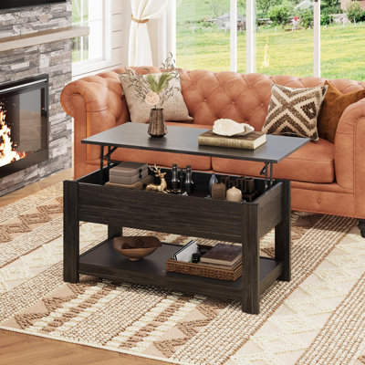 Table basse, table basse à plateau relevable de 39 po avec compartiment caché et tablette de rangement pour le salon, espresso