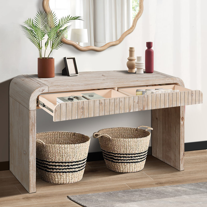 Console Farmhouse, table d'entrée avec deux tiroirs à poignées cachées, console pour l'intérieur