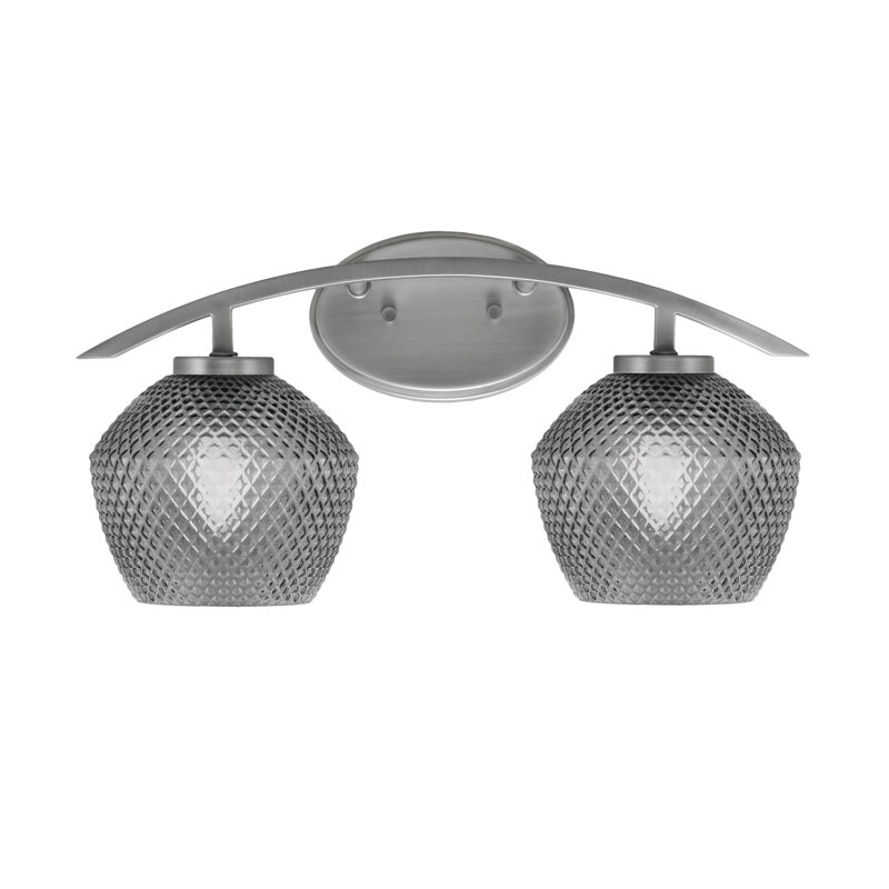 Kurve 2 Light Bath Bar With 6" Textured Glass, Smoke, Silver