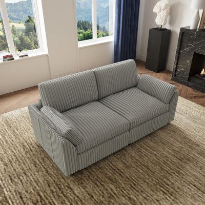 Wide Short Plush Corduroy 2-Seat Sofa with Removable Cushions and Detachable Cover