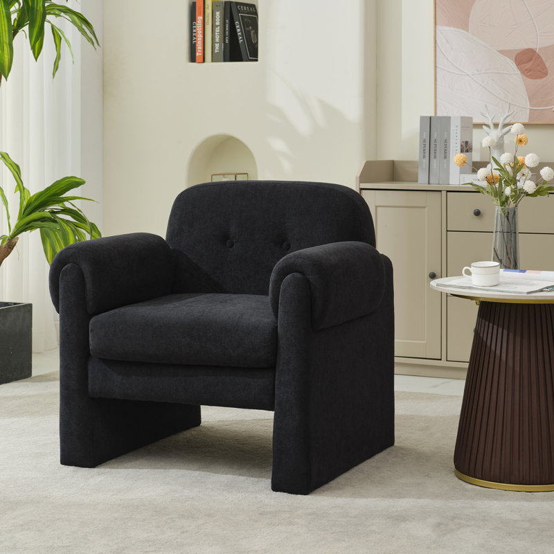 Fauteuil d'appoint 33,7 po rembourré avec accoudoirs courbés, Polyester noir