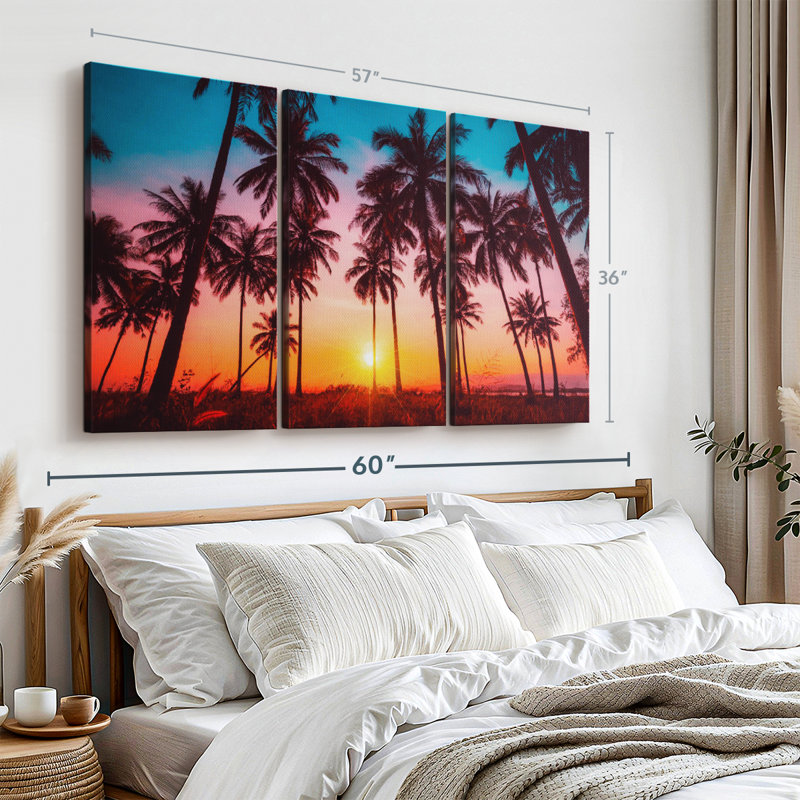 «Silhouette Tropical Sunset» sur toile, H 36 po x l 57 po