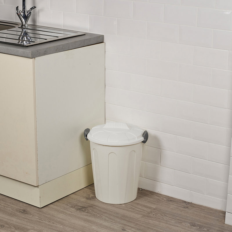 Horsten Plastic Manual Lift Kitchen Trash Can, 23 Litres, White