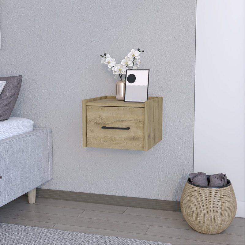 Table de chevet flottante Calion, chambre à coucher, Macadamia, Beige