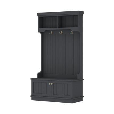 Hall Tree With Storage Shoe Bench For Entryway And Hallway, 4-In-1 Design Coat Racks With Hooks For Living Room, Black