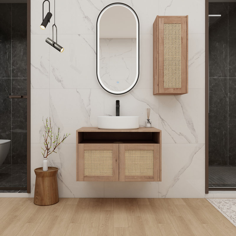 Ensemble de meuble-lavabo mural avec lavabo d'art en céramique et armoire d'appoint 30 po Jacob