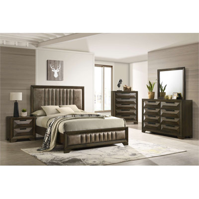 Ensemble de chambre à coucher 5 pièces Boudin - Lit très grand avec commode, miroir, commode et table de chevet