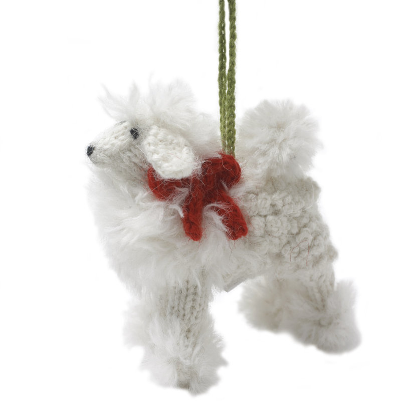 Ornement de Noël en forme de caniche blanc tricoté à la main