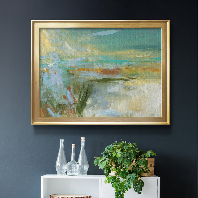 Plage de sable - peinture sur toile encadrée, H 18,5 po x l 24,5 po x P 1,5 po, Or