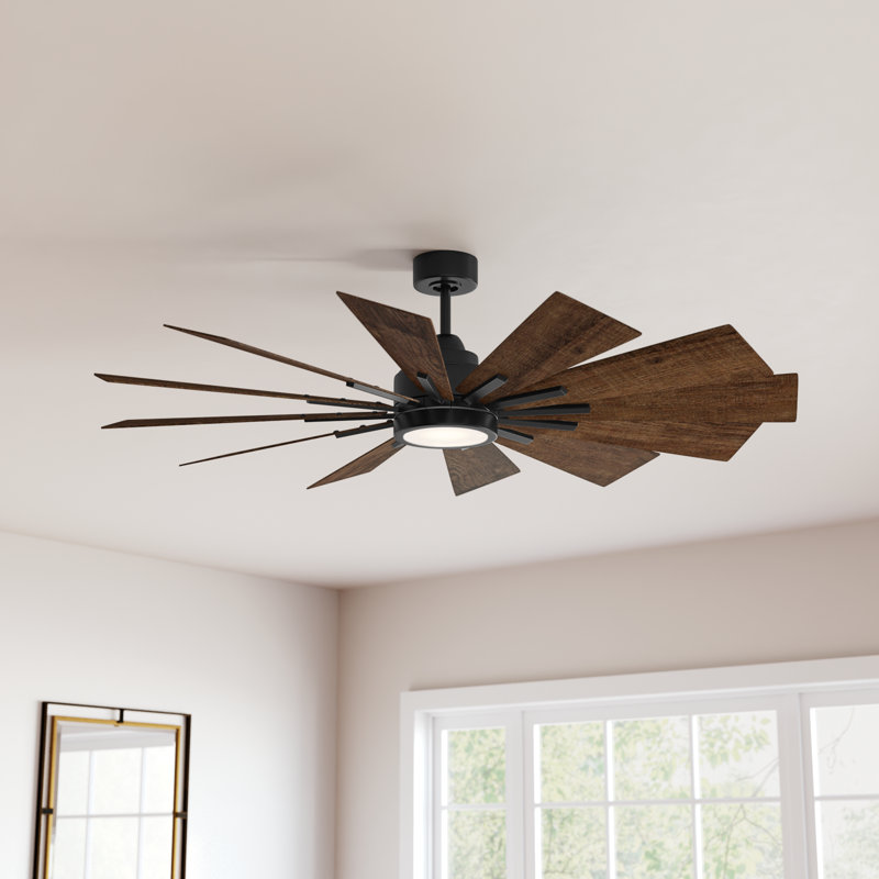 Archibald 60'' Ceiling Fan with LED Lights, Matte Black with Antique Oak Blades