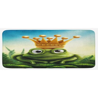 Frog Prince On Moss Stone With Crown Fairytale Inspired Cartoon Image Forrest Green And Yellow Kitchen Mat -  East Urban Home, 962846051A3240F9B7F1392E5E879F4A