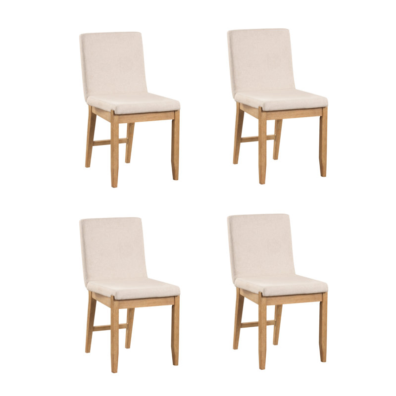 Chaise de salle à manger rembourrée avec dossier complet et structure en bois massif, paquet de 4, Lin naturel / brun clair