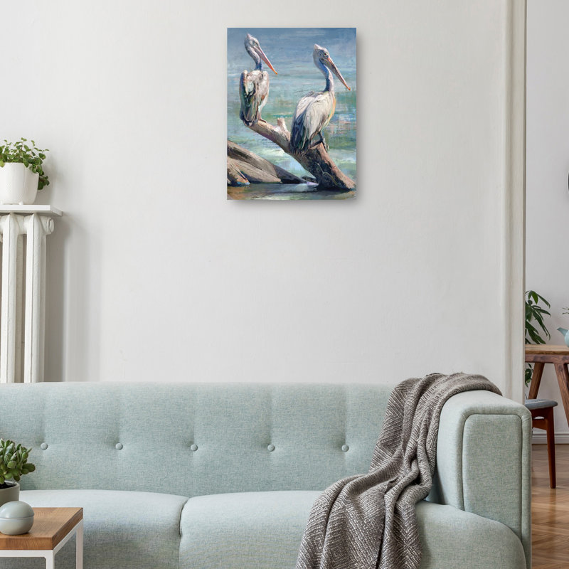 Large Coastal Pelican Pair Canvas Art Print