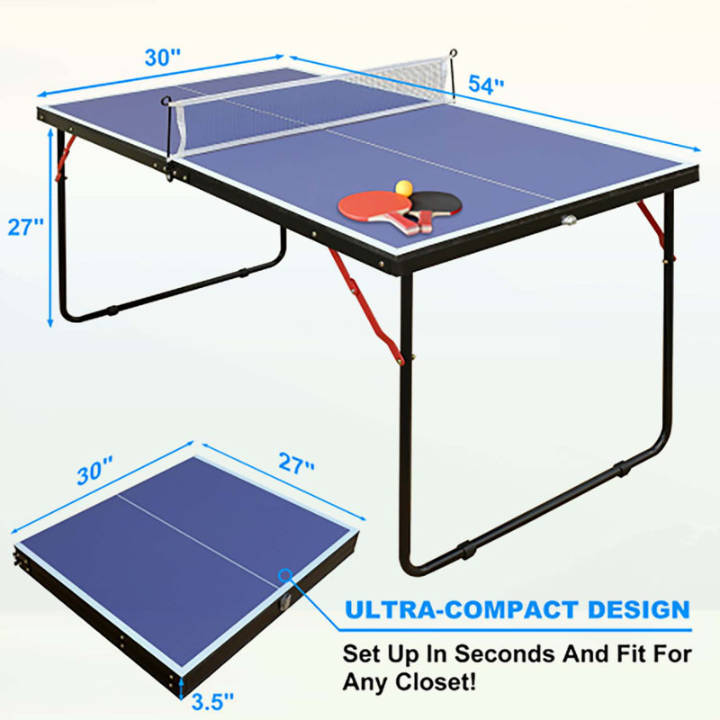 Table de tennis de table pliable de 4,5 pi avec filet et 2 raquettes, pour un rebond constant