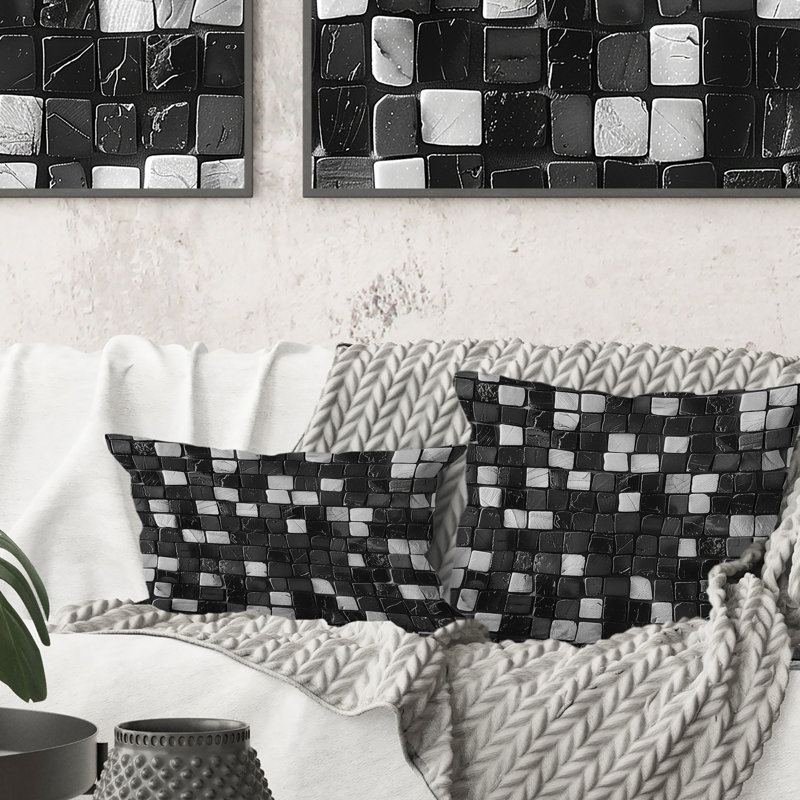 Carreaux de mosaïque gris gris Mid-Century V - Coussin Mid-Century, H 16 po x l 16 po