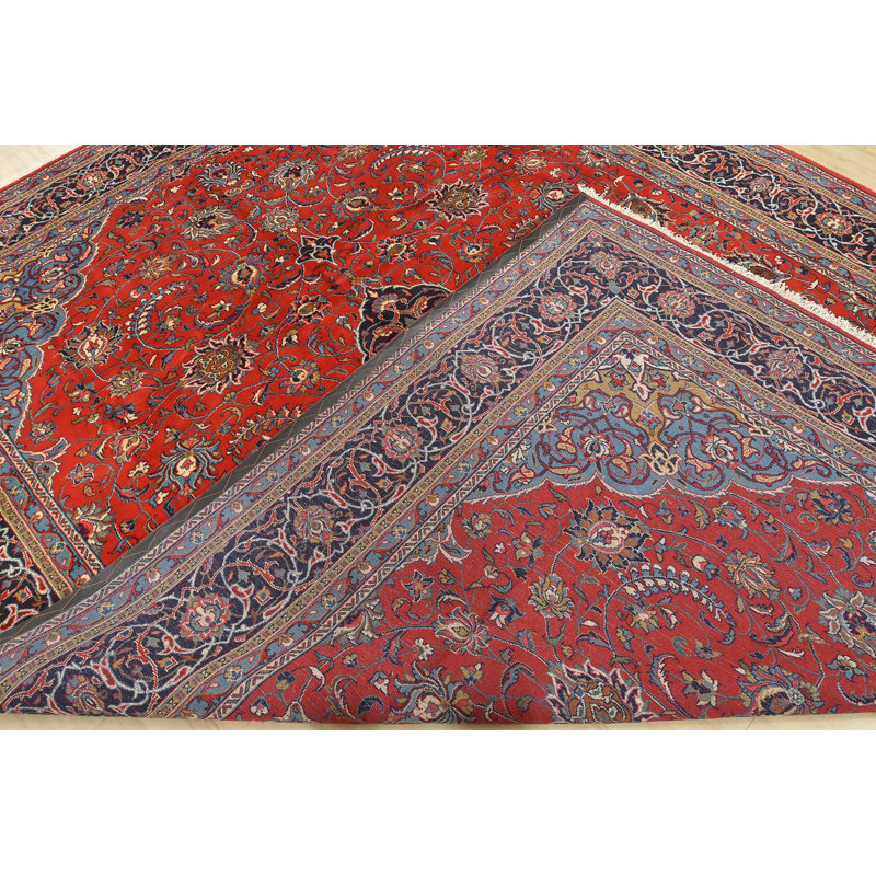 Tapis traditionnel rétro en laine rouge noué à la main 9 pi 10 po x 12 pi 9 po