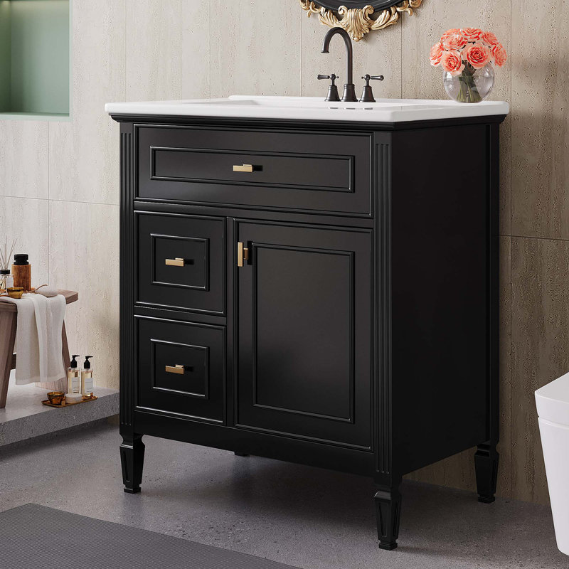 Meuble-lavabo 30 po avec lavabo, meuble-lavabo avec un tiroir rabattable, Noir