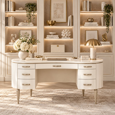 London Place 7-Drawer Desk - Creamy Pearl