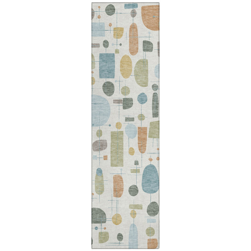 Machine Washable Indoor/Outdoor Jourdan ACN2393 Mid-Century Modern Rug, Runner 2'3" x 7'6"