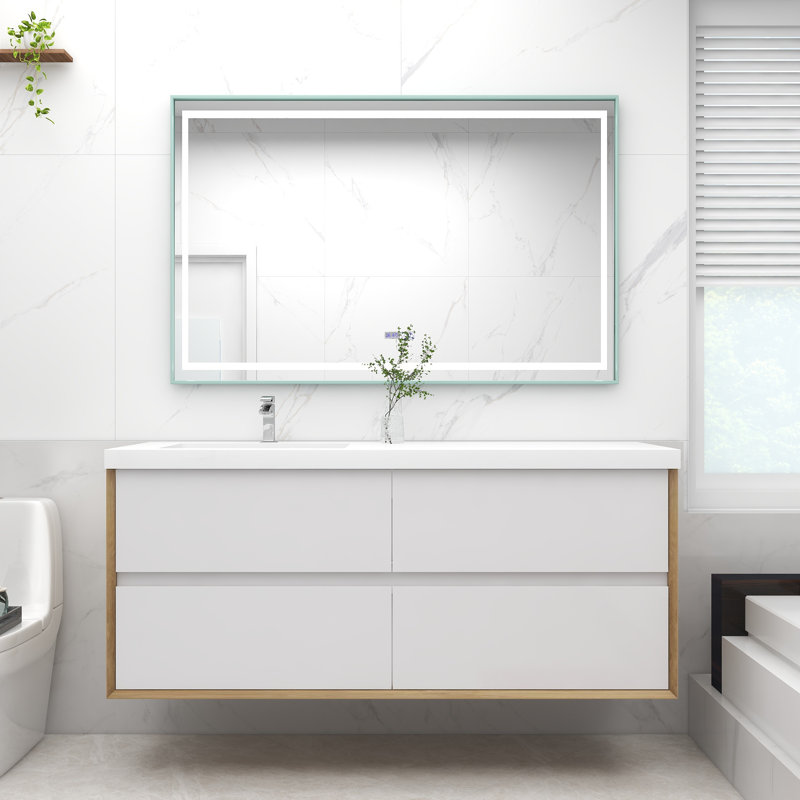 Ensemble de meuble-lavabo mural simple 60 po Antheny, Blanc lustré