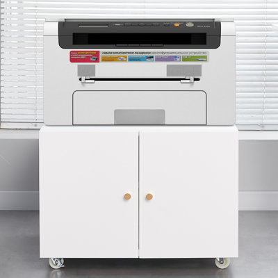 Support d'imprimante en métal blanc avec tables d'imprimante mobiles de rangement pour petits espaces avec porte-classeur réglable sur roulettes pour bureau à domicile.