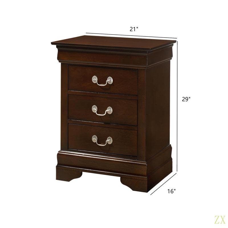 Table de chevet 3 tiroirs Louis Phillipe, Brun