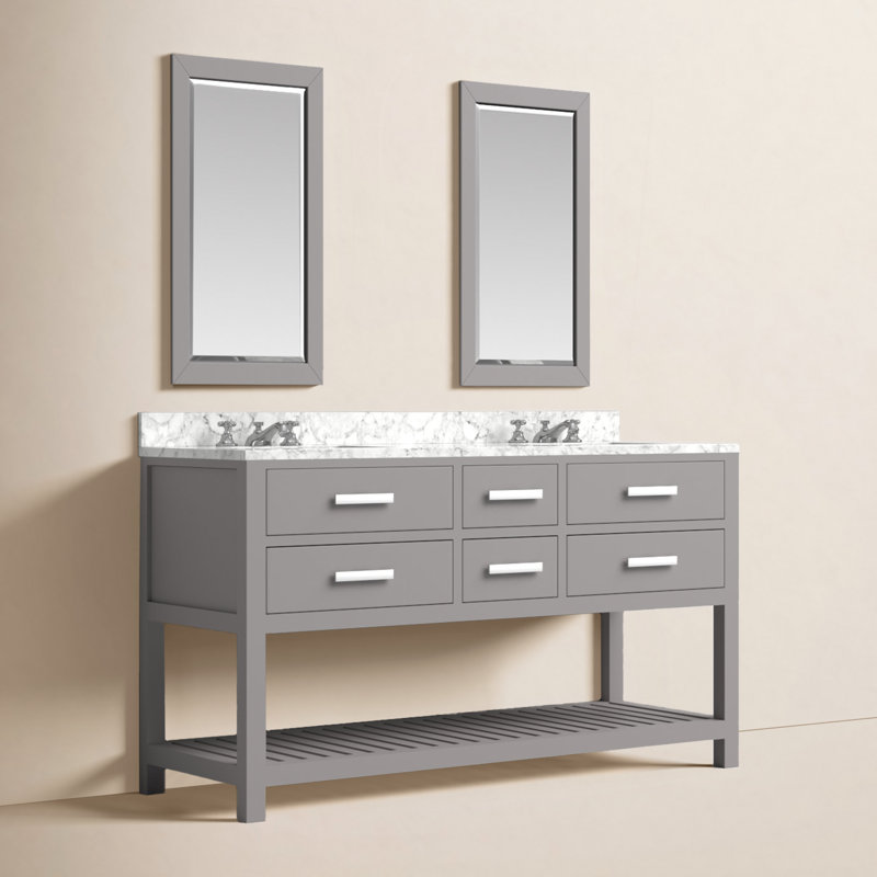 Parmer 60" Carrara White Marble Countertop Bath Vanity with Faucet and Mirror, Cashmere Gray