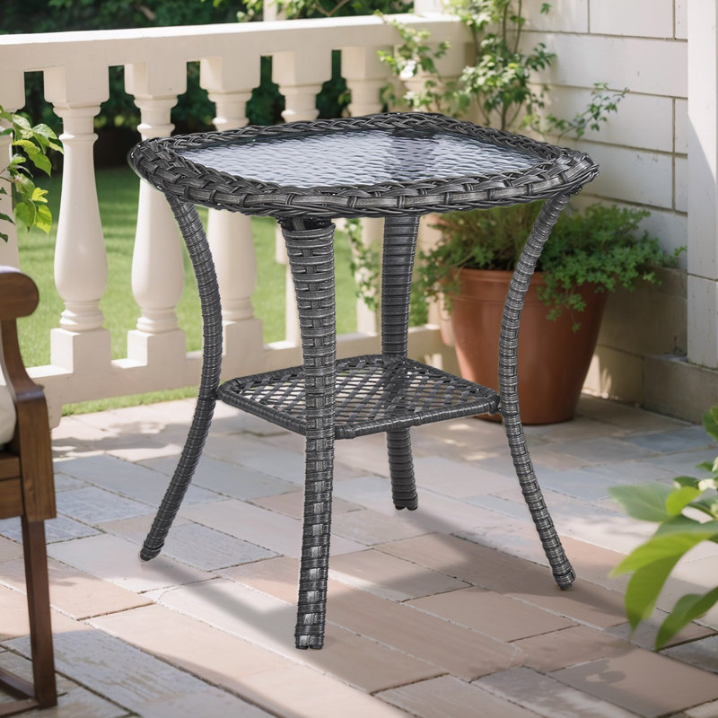 Table d'appoint en osier et verre Bonia, Gris