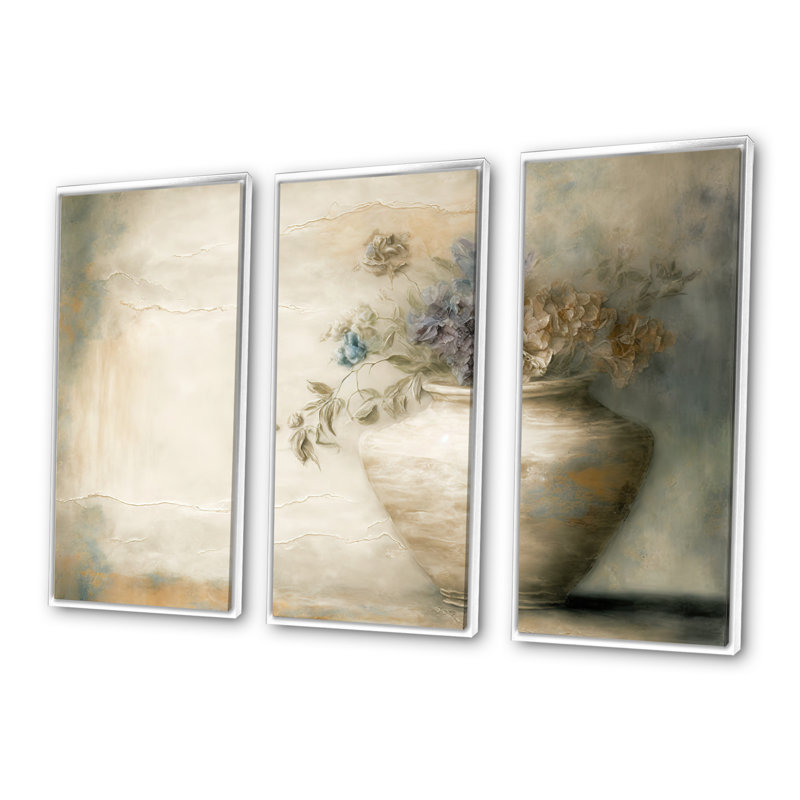 Nature morte, fleurs sauvages en couleurs rétro IV - ensemble d'art mural sur toile florale, Cadre blanc