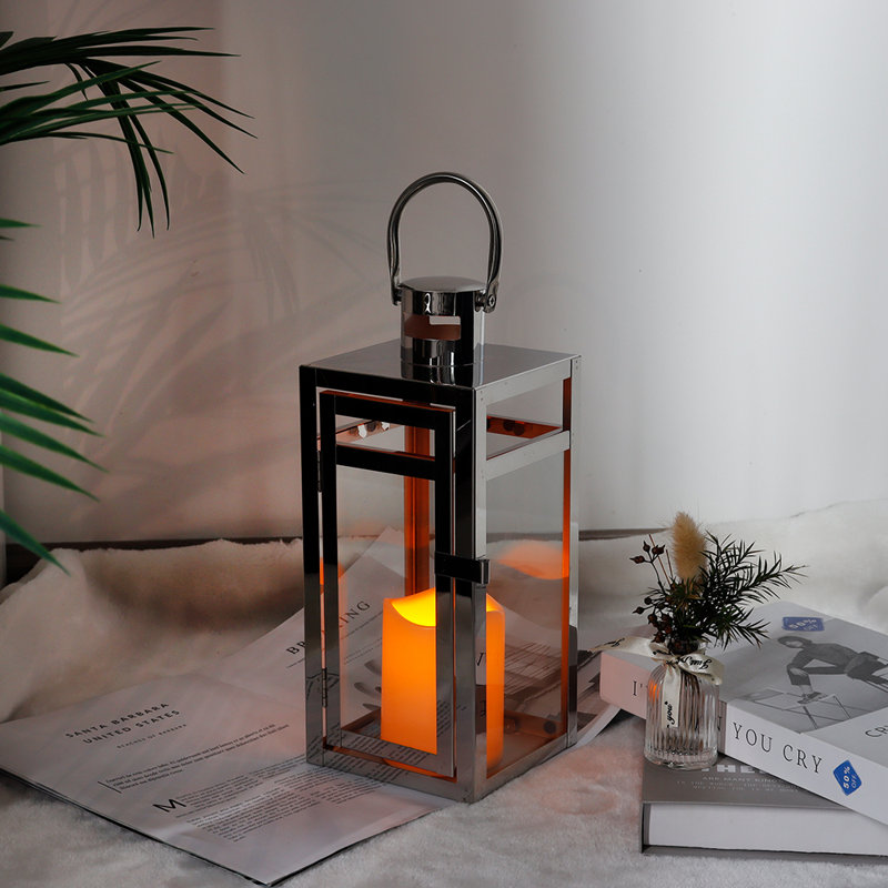 30 cm High Stainless Steel Candle Lantern for Indoor Outdoor Tabletop and Patio Use, Silver