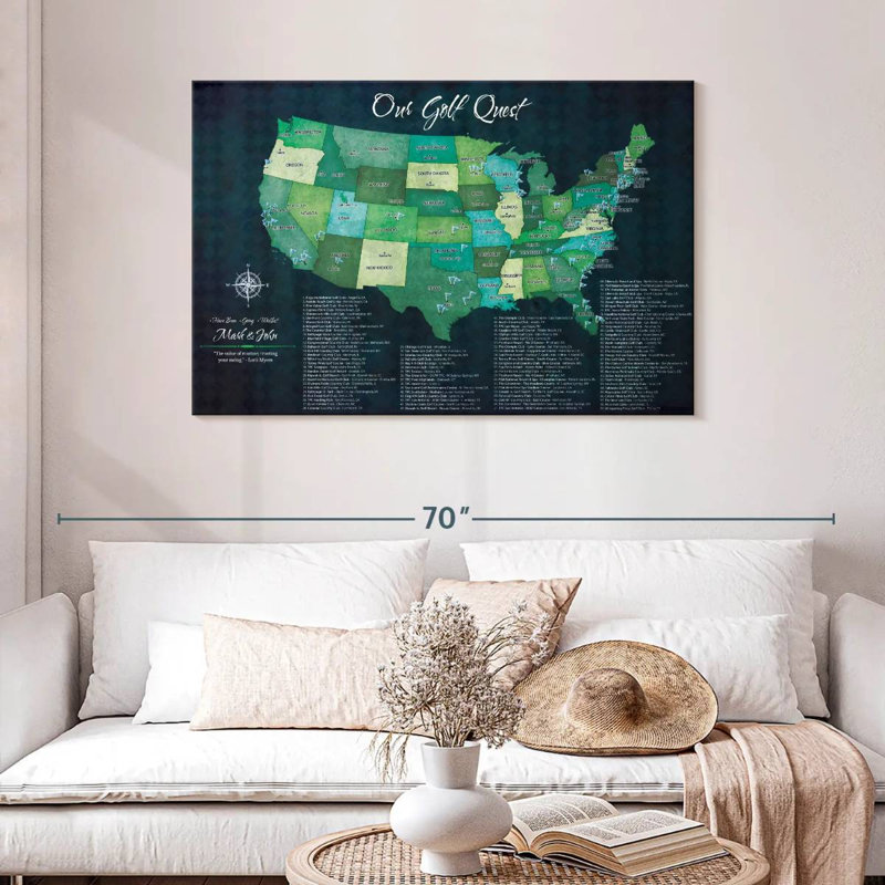 Personalized Golf Push Pin Hobby Map IV, 30" H x 45" W, Yes