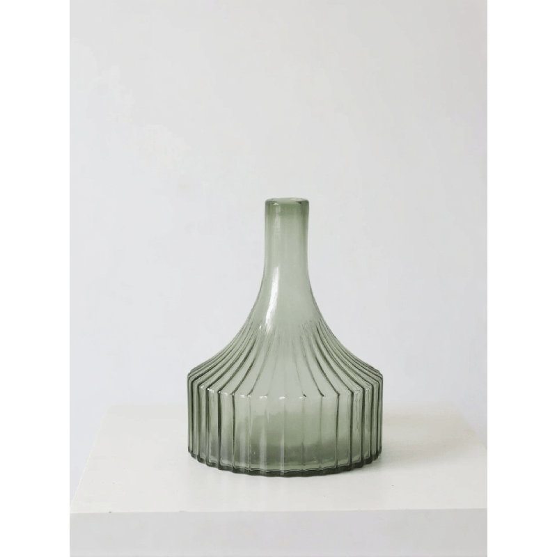 Green Ribbed Glass Vase