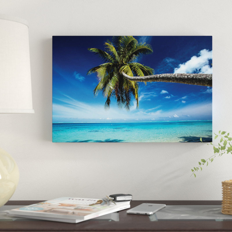 « palm tree pliage sur la plage, bora bora, les îlots de la société, polynésie française », reproduction de photo sur toile
