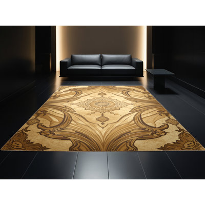 Tapis oriental brun lavable à la machine Botkins